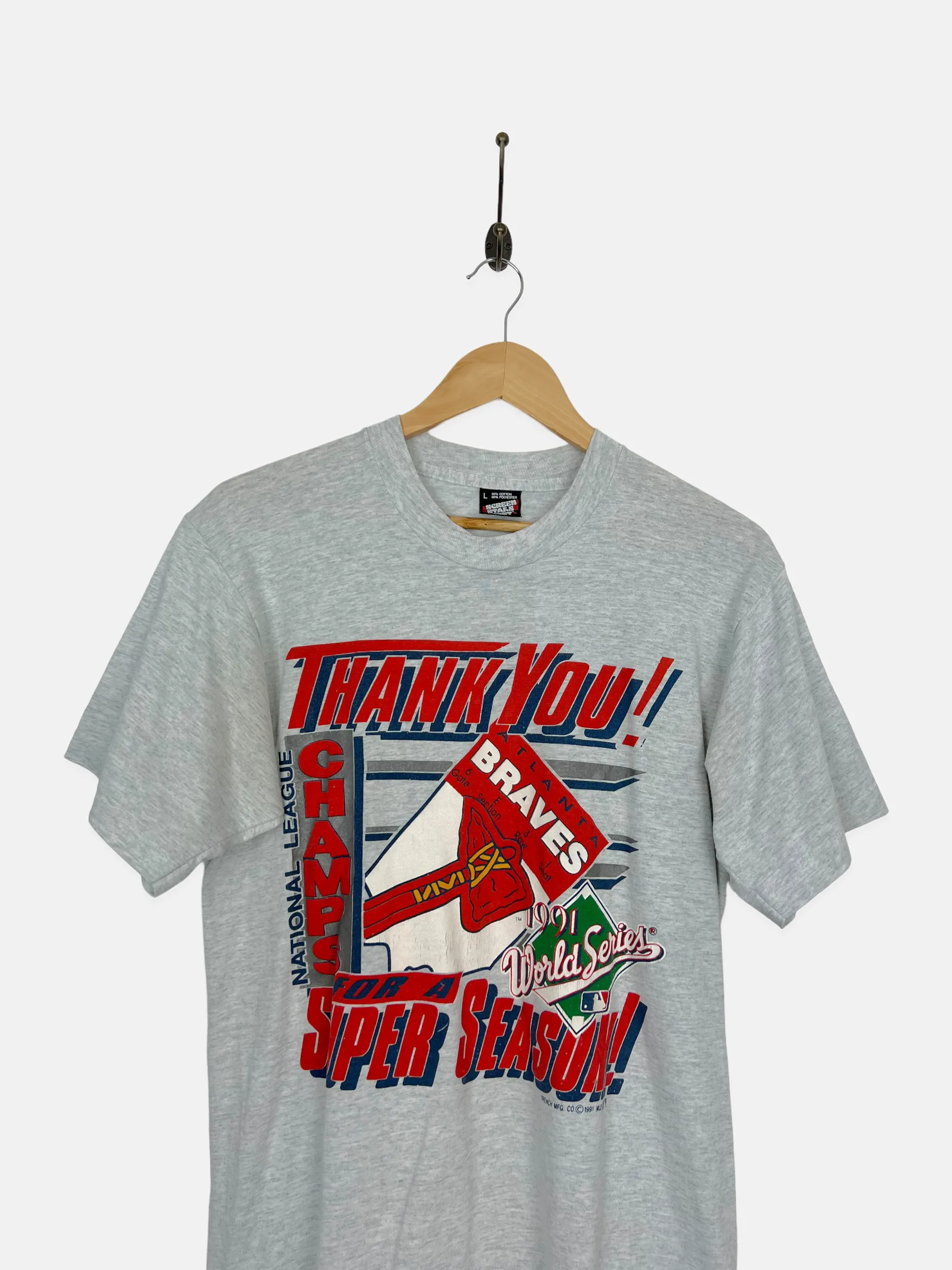 1991 Atlanta Braves MLB USA Made Vintage T-Shirt Size 10