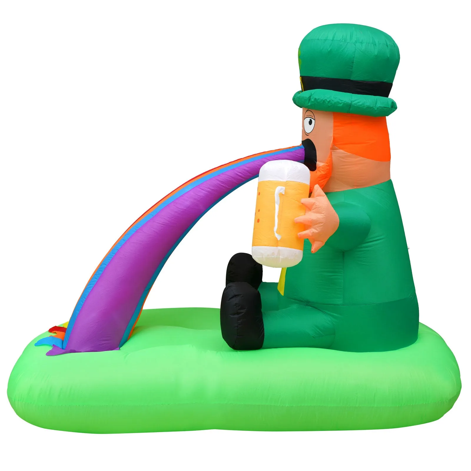 6ft Tall Saint Patrick's Day Puking Leprechaun Lawn Inflatable, Bright Lights, Built-in Fan, and Included Stakes and Ropes