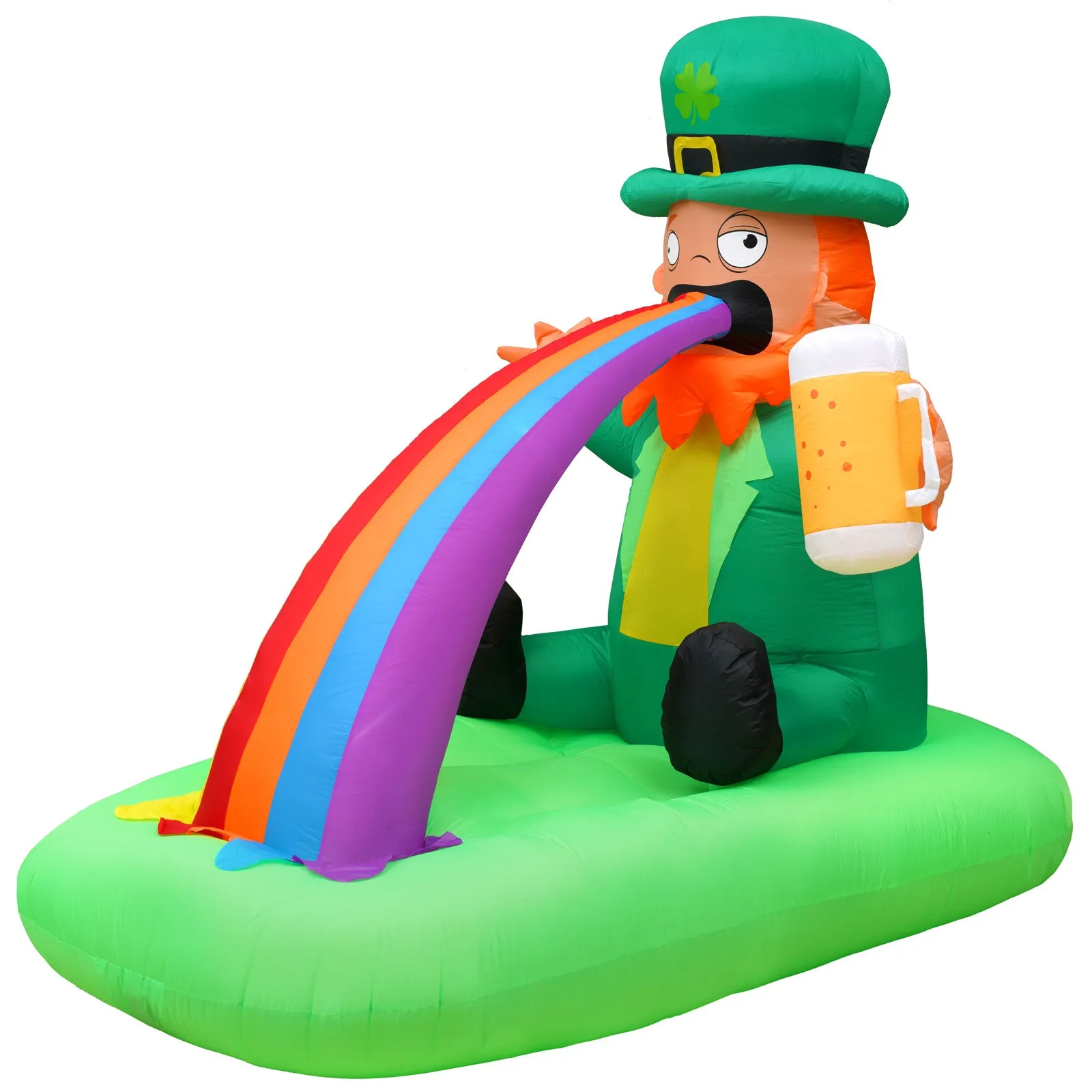 6ft Tall Saint Patrick's Day Puking Leprechaun Lawn Inflatable, Bright Lights, Built-in Fan, and Included Stakes and Ropes