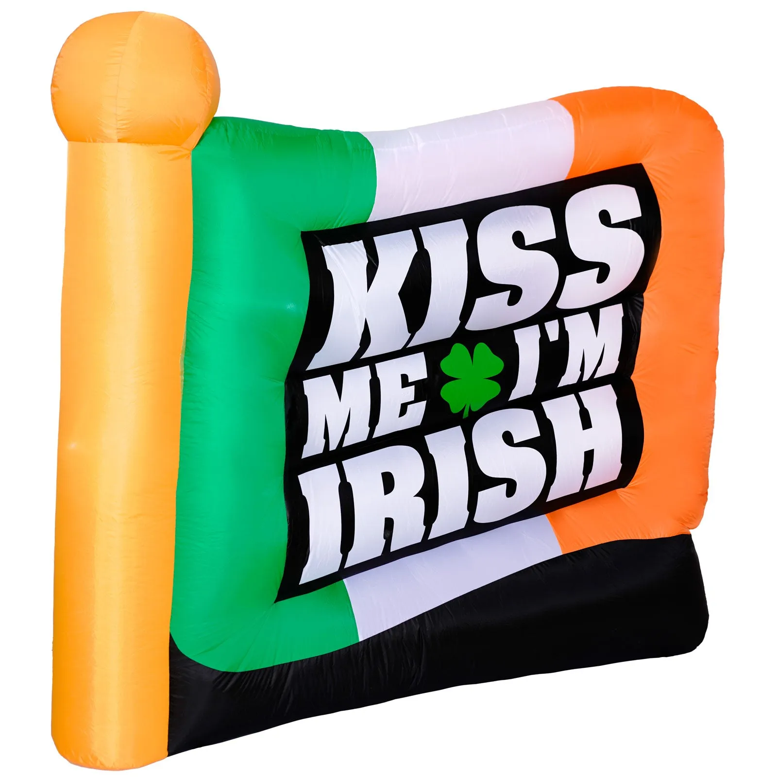 6ft Tall Saint Patrick's Day "Kiss Me I'm Irish" Flag Lawn Inflatable, Bright Lights, Built-in Fan, and Included Stakes and Ropes