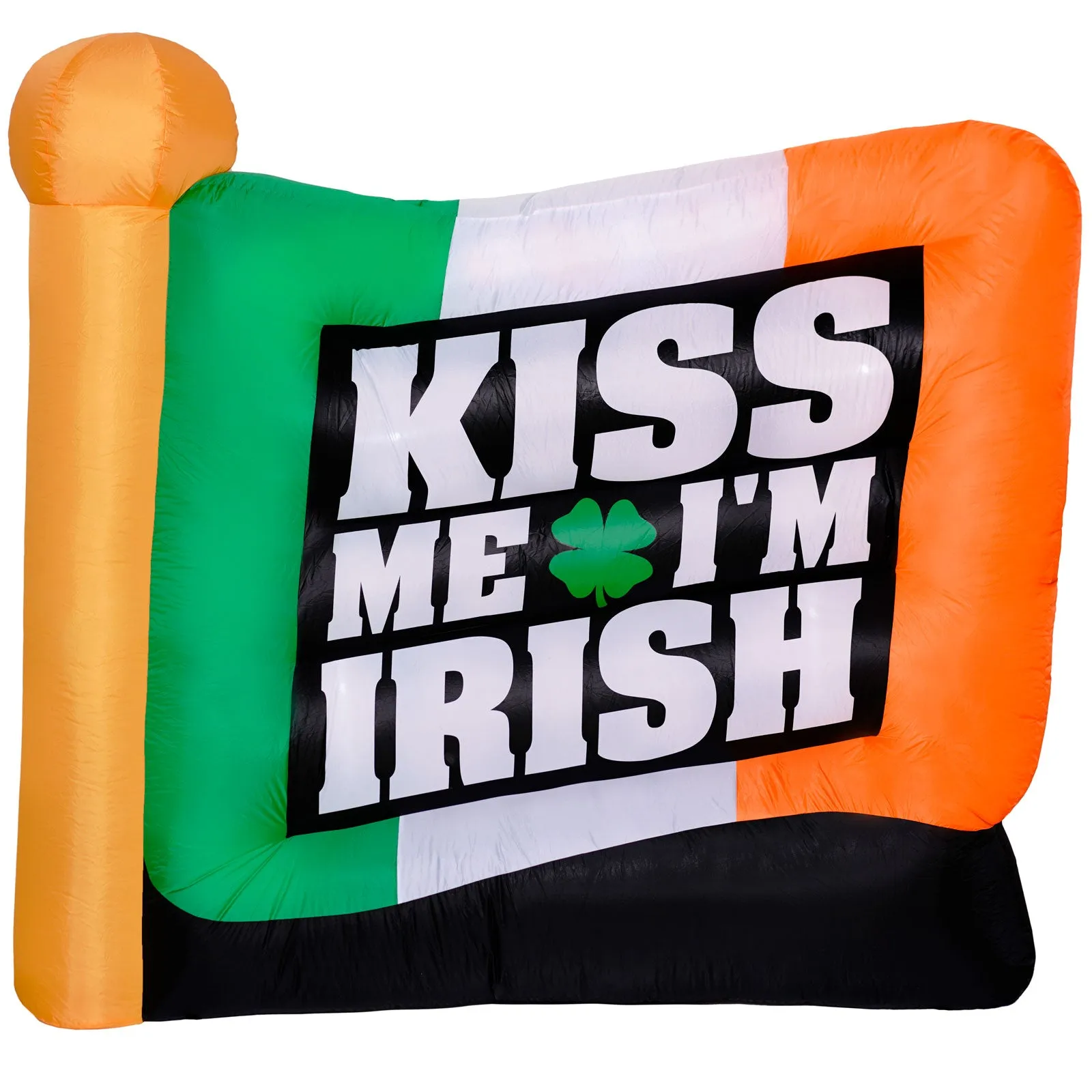 6ft Tall Saint Patrick's Day "Kiss Me I'm Irish" Flag Lawn Inflatable, Bright Lights, Built-in Fan, and Included Stakes and Ropes