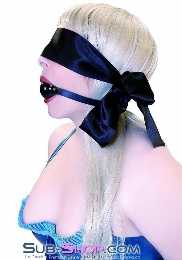 8975DL      Love Me Knot Black Satin Blindfold, Gag, or Tie Up