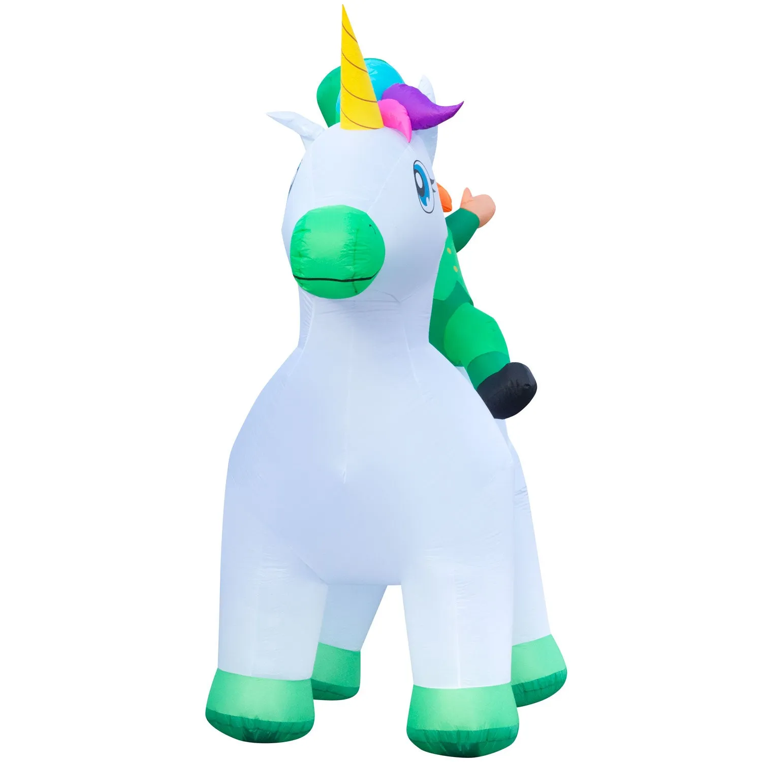 9ft Tall Saint Patrick's Day Leprechaun Riding Unicorn Lawn Inflatable, Bright Lights, Built-in Fan, and Included Stakes and Ropes