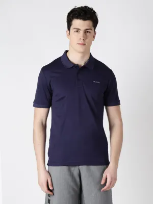 Alcis Men Navy Blue Solid Polo Collar T-shirt