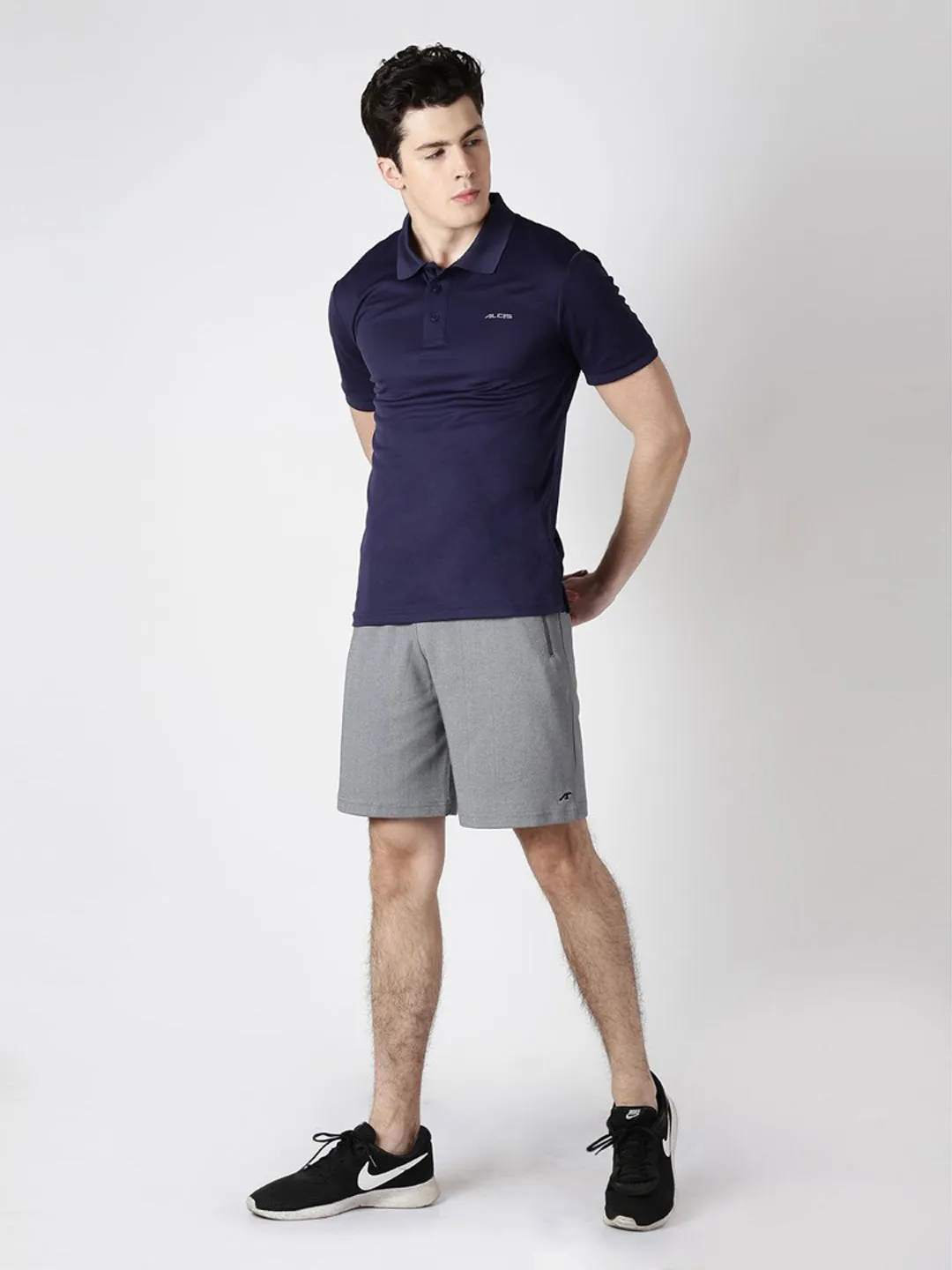 Alcis Men Navy Blue Solid Polo Collar T-shirt