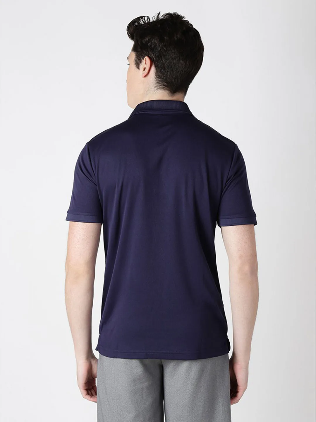 Alcis Men Navy Blue Solid Polo Collar T-shirt