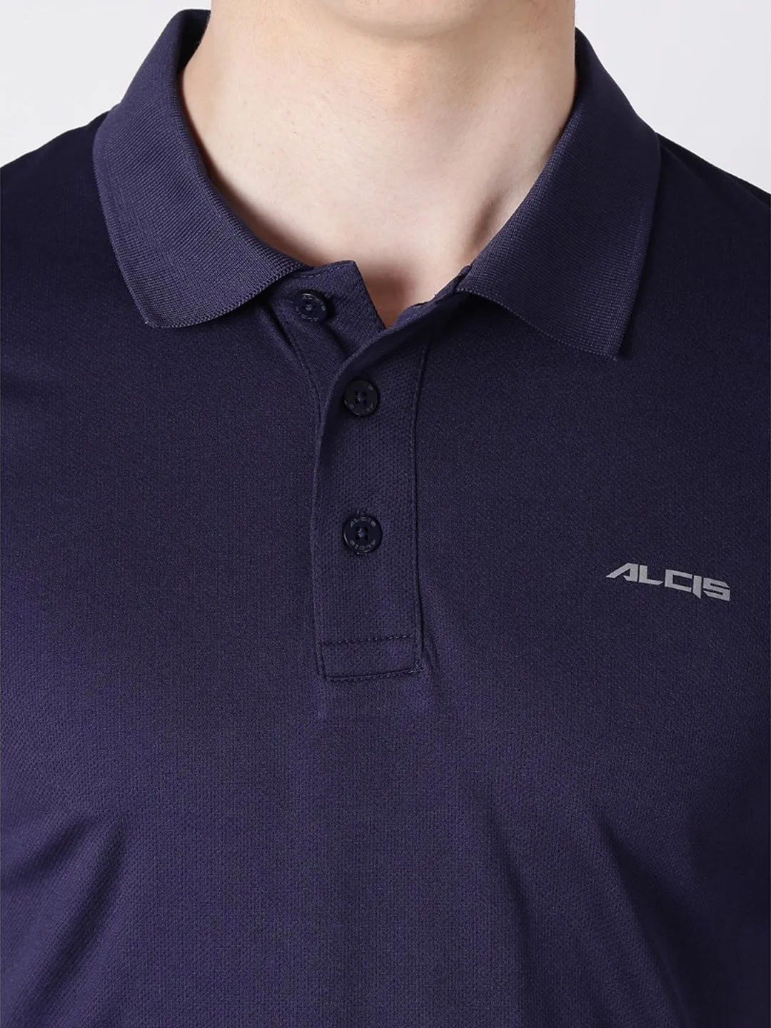 Alcis Men Navy Blue Solid Polo Collar T-shirt
