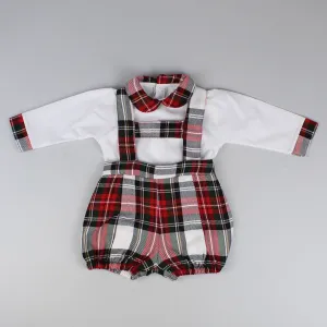 Baby Boys Tartan Two Piece Outfit- Shirt and Short with Braces Set