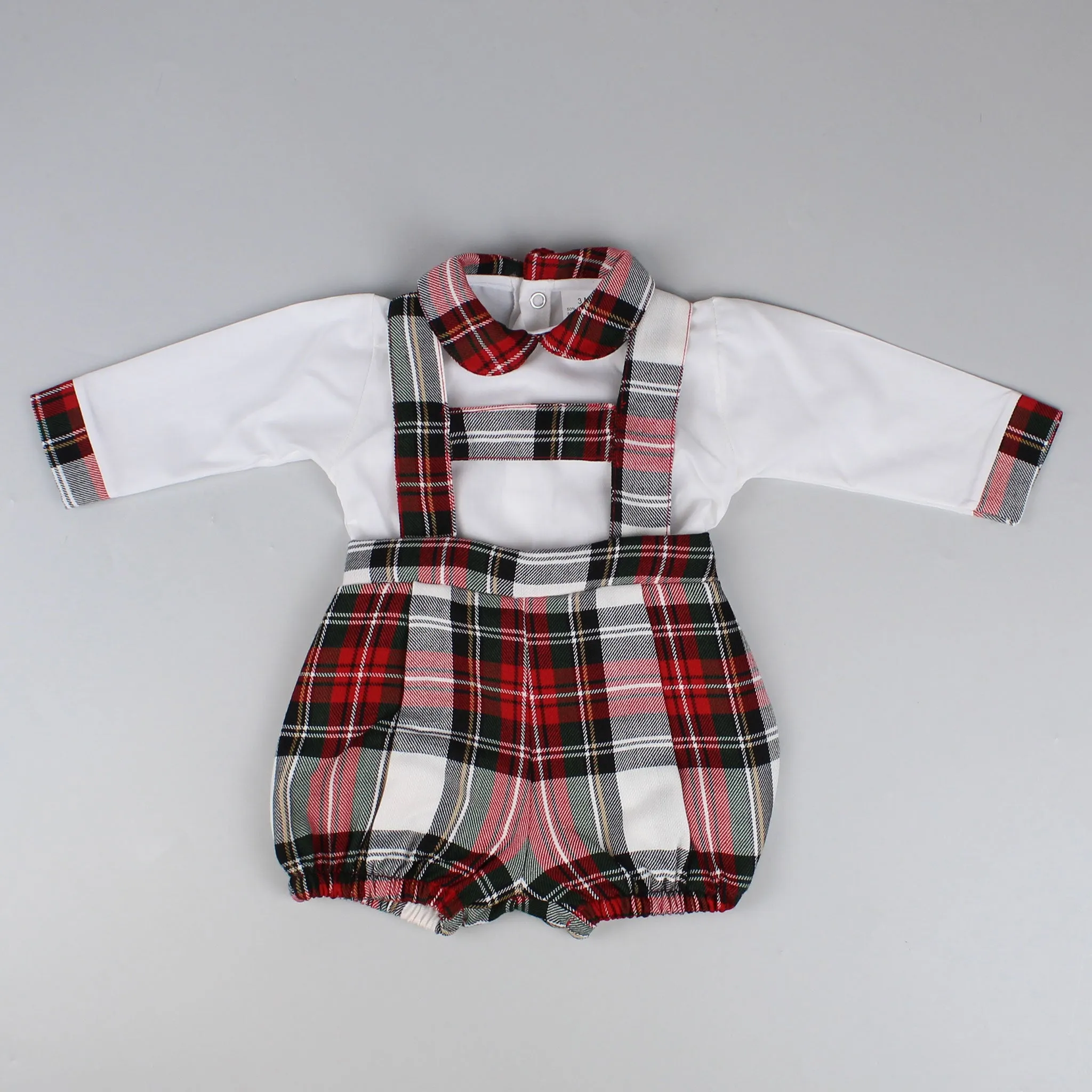 Baby Boys Tartan Two Piece Outfit- Shirt and Short with Braces Set