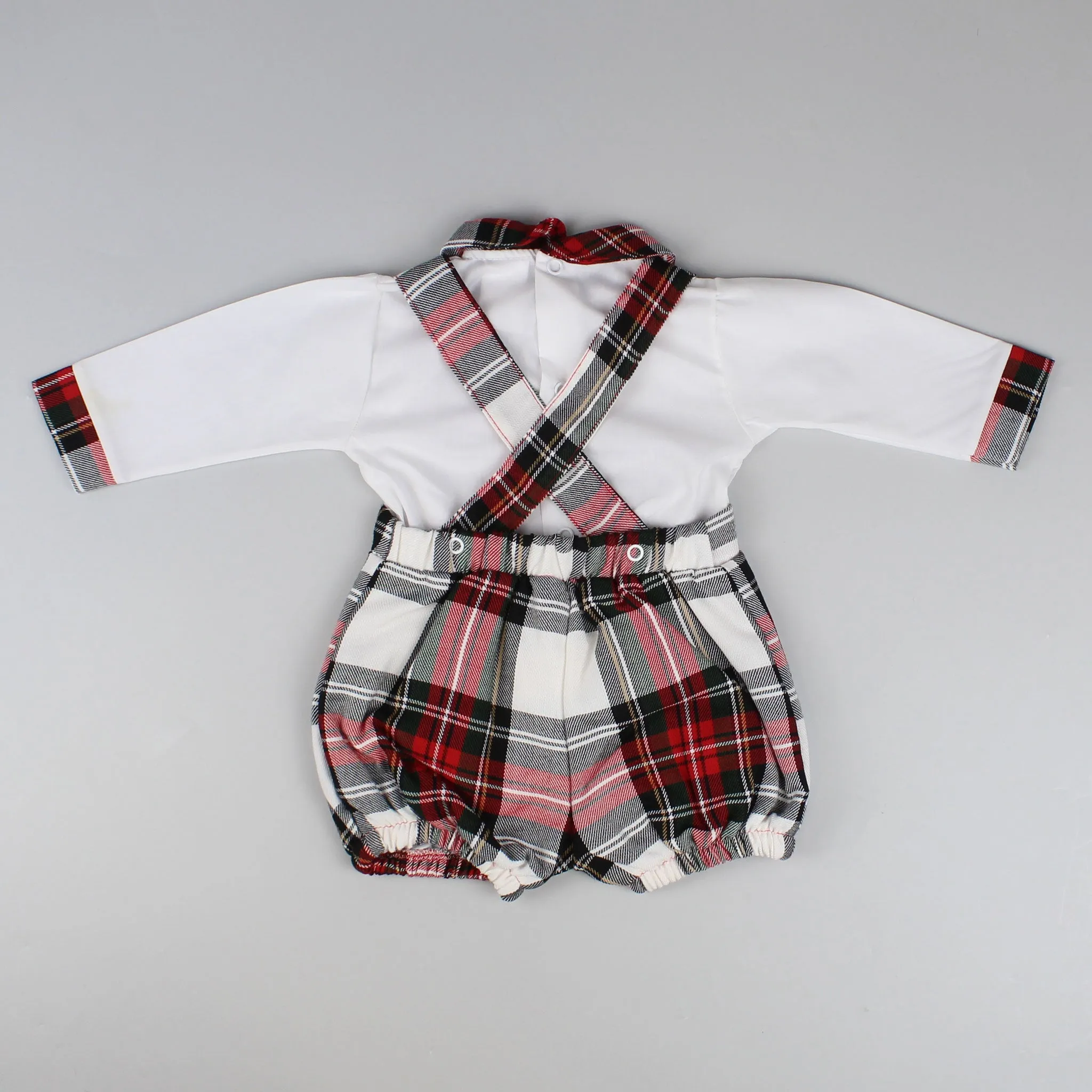 Baby Boys Tartan Two Piece Outfit- Shirt and Short with Braces Set