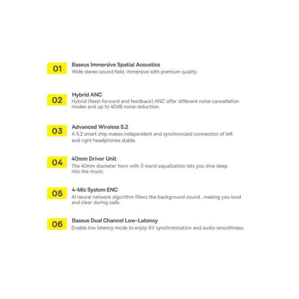 Baseus Bowei H2 Headworn Noise Reduction Bluetooth Wireless Headphone Active Soft In Ear Low Latency Spatial Sound Effect