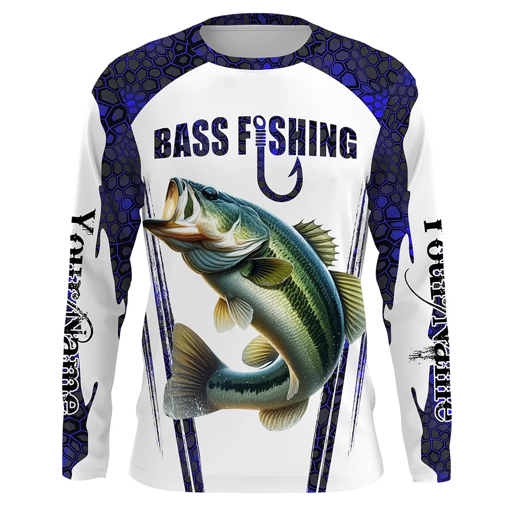 Bass fishing blue camo Custom Funny UV Protection long sleeve fishing shirts NQS5455