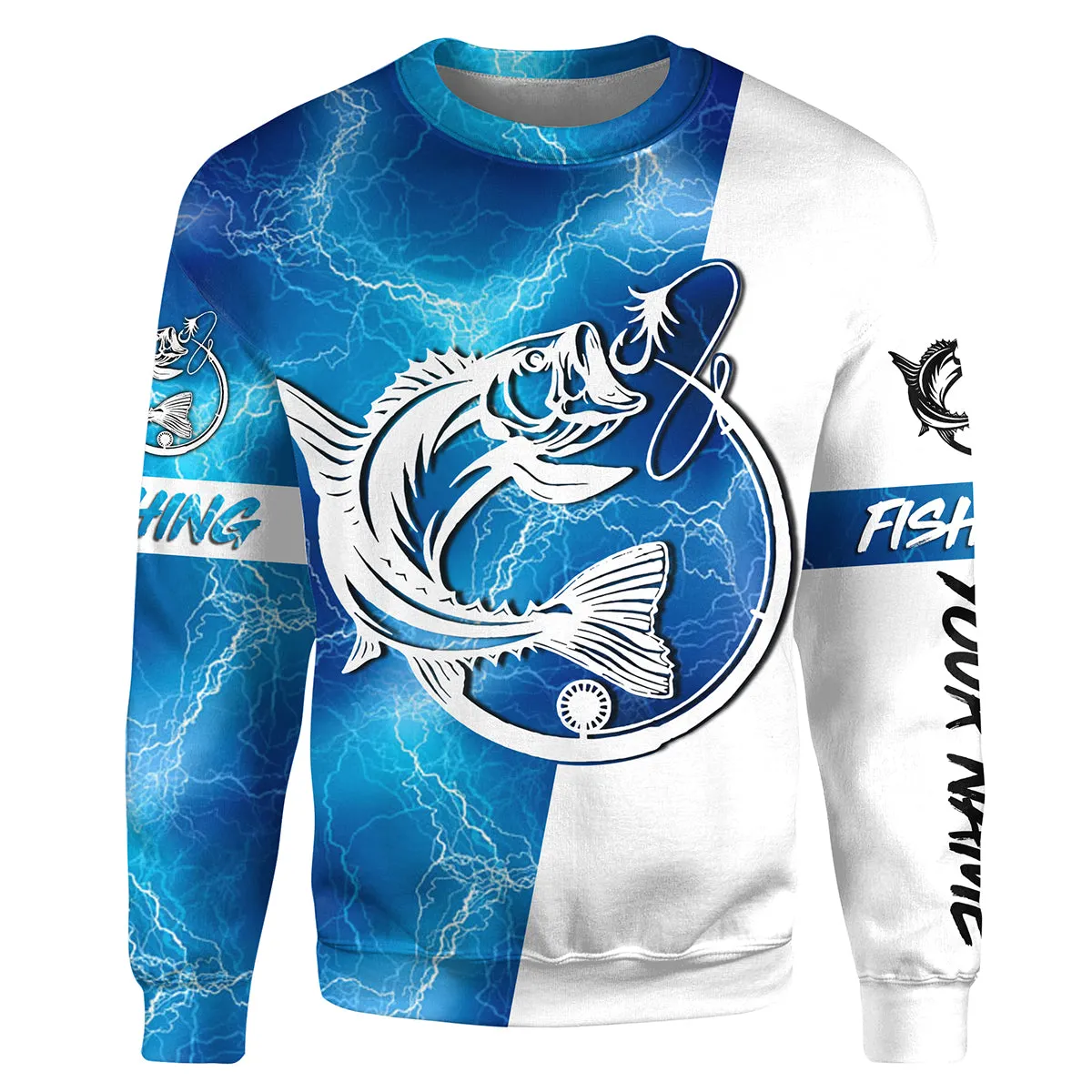 Bass Fishing tattoo blue lightning Customize name All-over Print Crew Neck Sweatshirt NPQ468