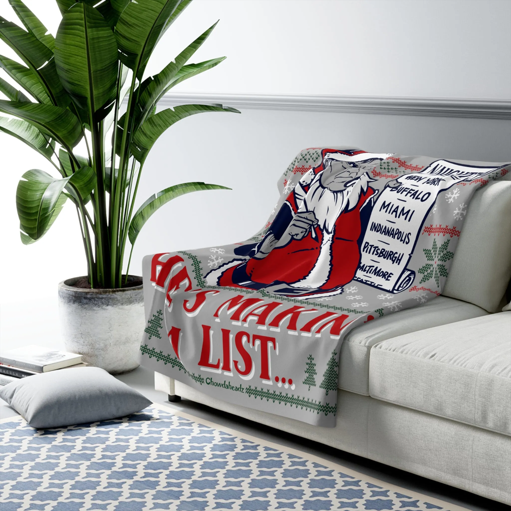 Belichick Is Coming To Town Holiday Sherpa Fleece Blanket