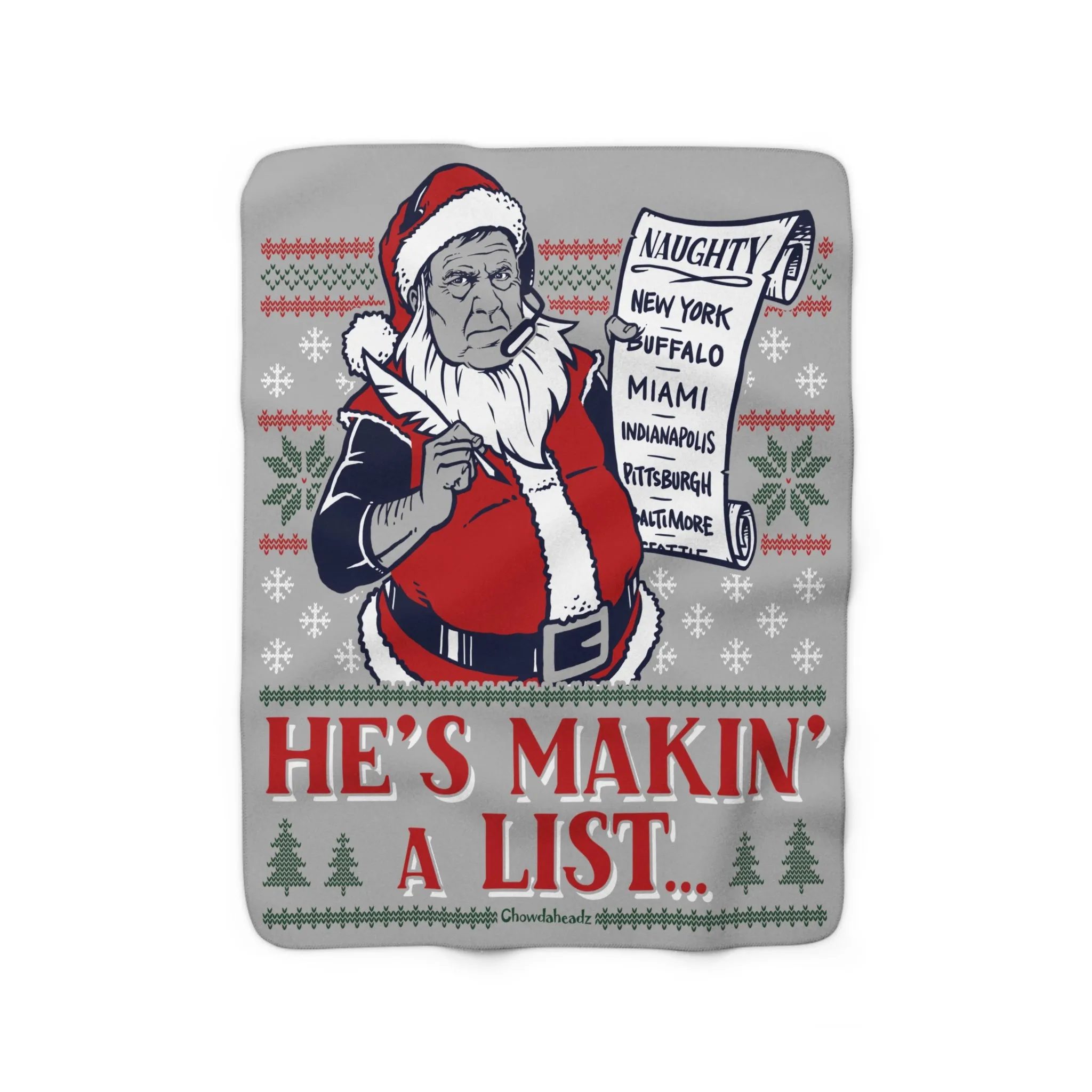 Belichick Is Coming To Town Holiday Sherpa Fleece Blanket