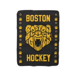 Black & Gold Hockey Bear Sherpa Fleece Blanket