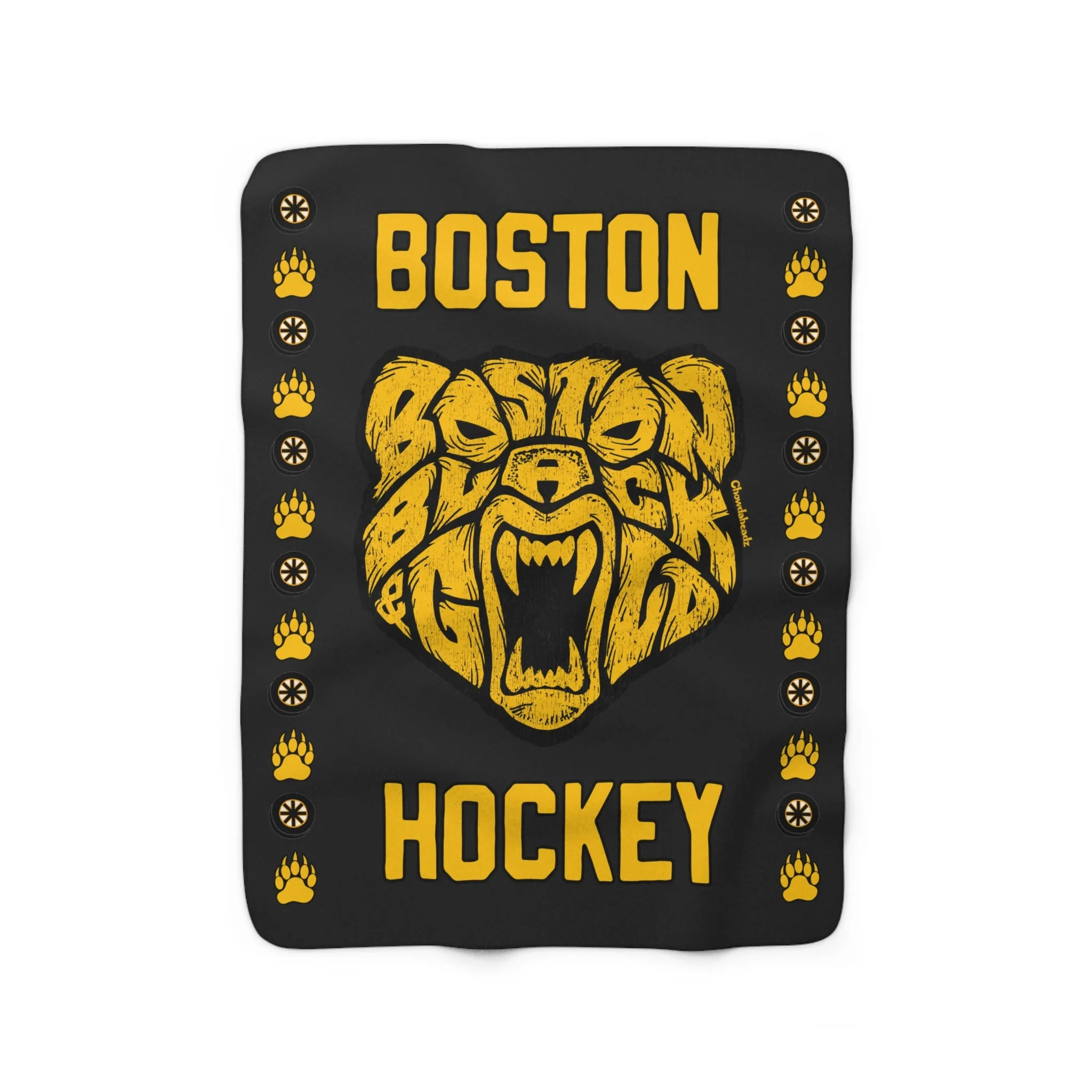 Black & Gold Hockey Bear Sherpa Fleece Blanket