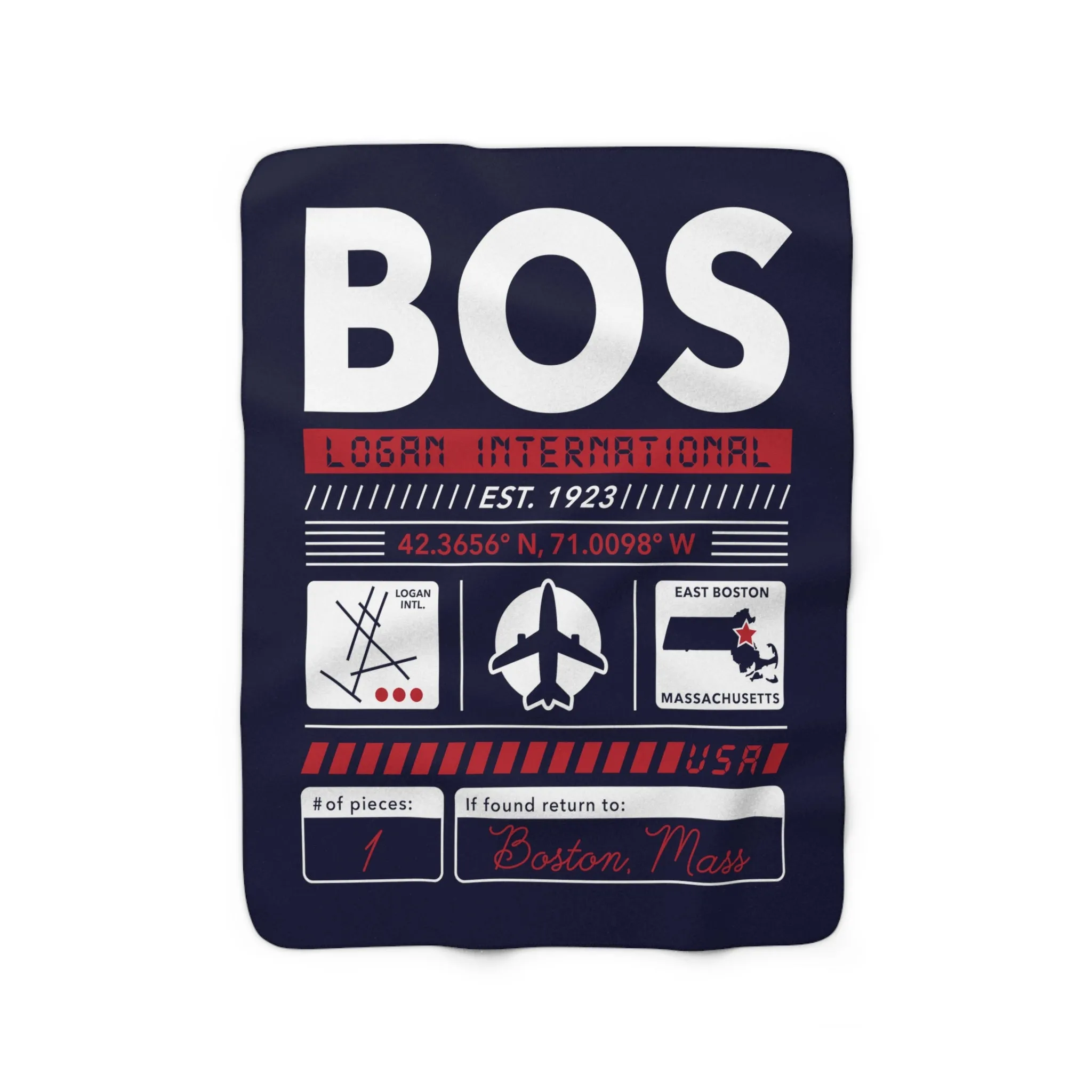 BOS Airport Code Sherpa Fleece Blanket