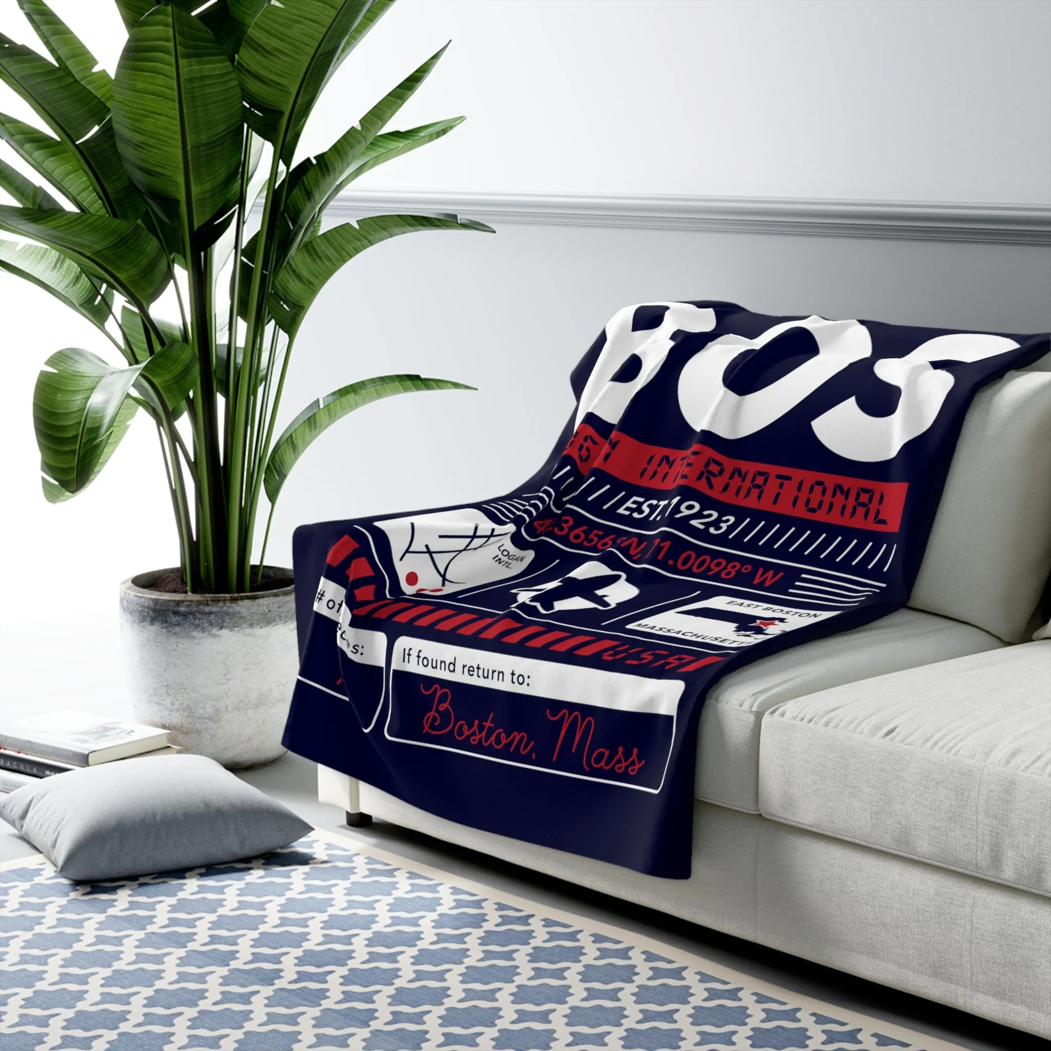 BOS Airport Code Sherpa Fleece Blanket