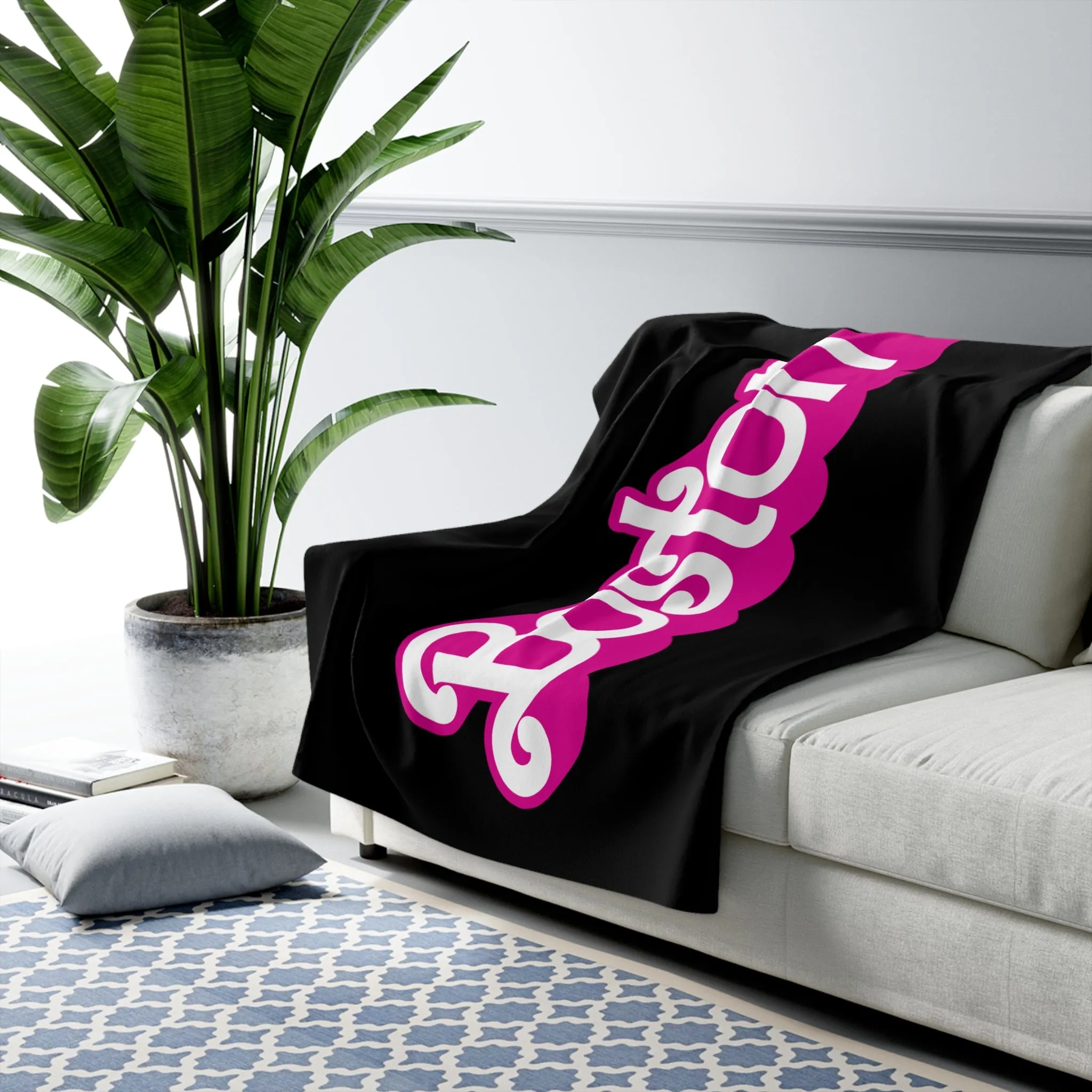 Boston Pink Logo Sherpa Fleece Blanket