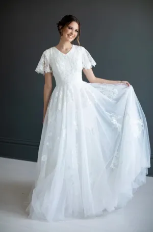 Butterfly Lace Sleeve Boho Wedding Dress