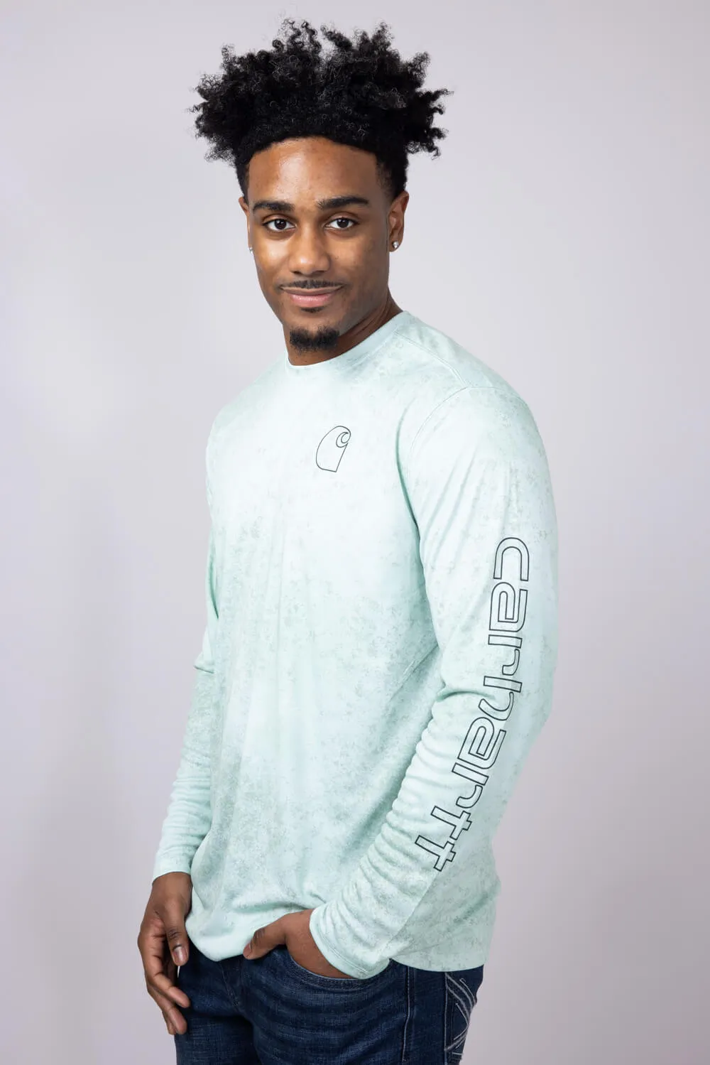 Carhartt Force Sun Defender Lightweight Print Long Sleeve T-Shirt for Men in Green | 106779-HM9-SKY