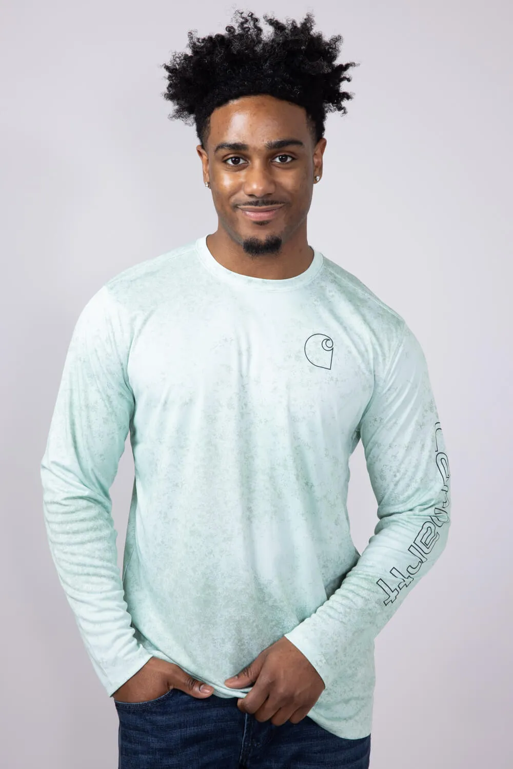 Carhartt Force Sun Defender Lightweight Print Long Sleeve T-Shirt for Men in Green | 106779-HM9-SKY