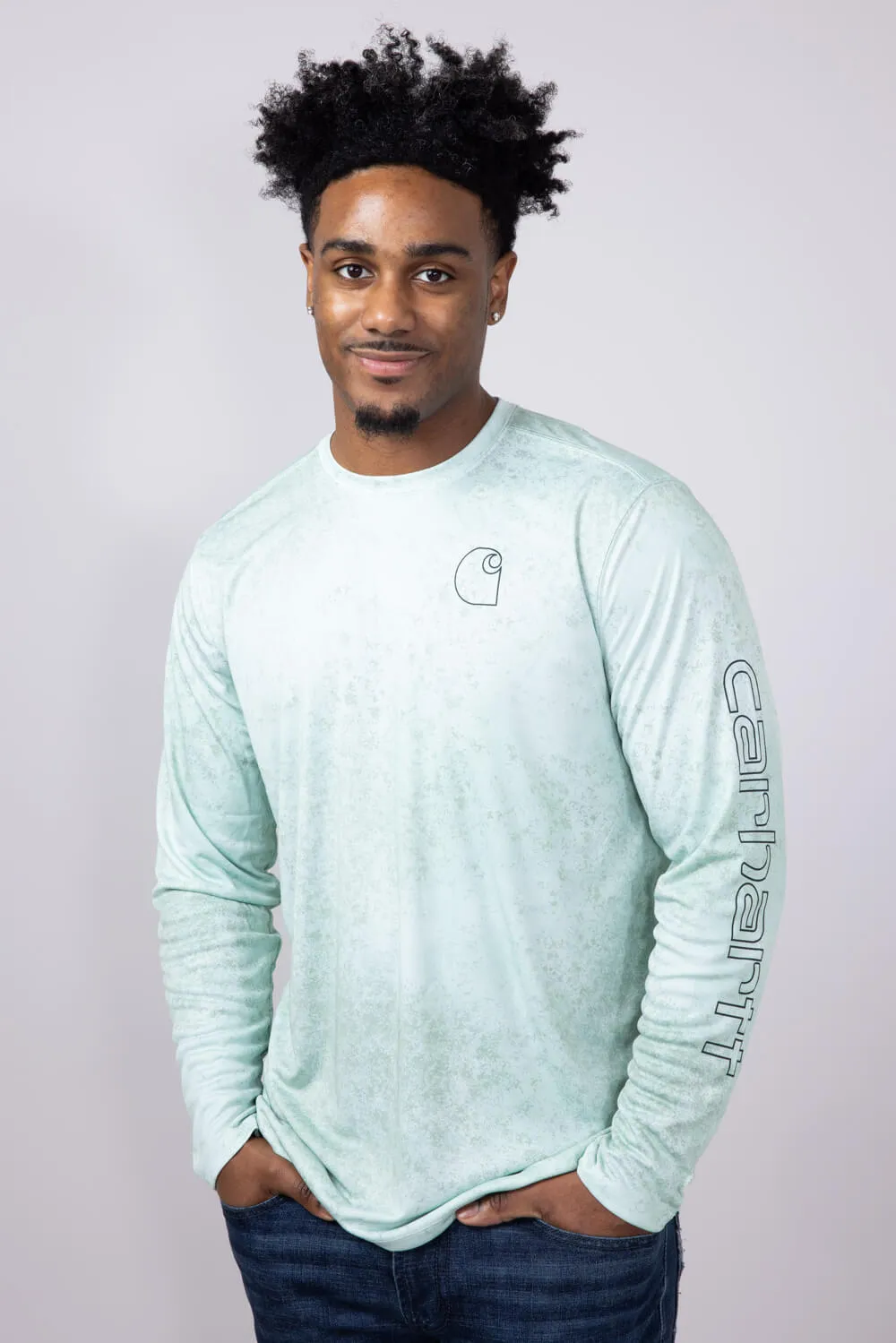 Carhartt Force Sun Defender Lightweight Print Long Sleeve T-Shirt for Men in Green | 106779-HM9-SKY