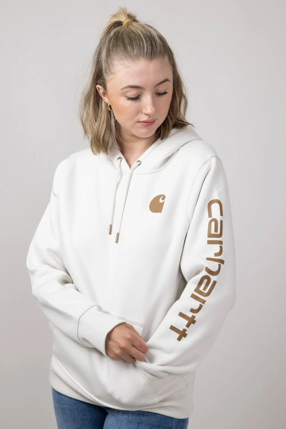 Carhartt Logo Sleeve Midweight Hoodie for Women in White | 102791-W24