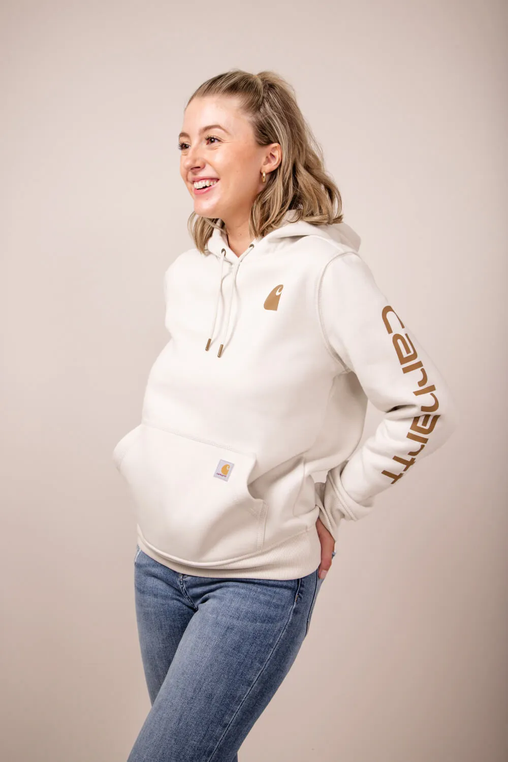 Carhartt Logo Sleeve Midweight Hoodie for Women in White | 102791-W24