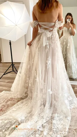 Criss Cross Back Romantic Boho Wedding Dress