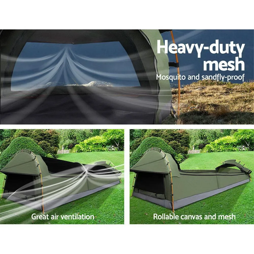 Double Swag Camping Swags Canvas Tent Deluxe Celadon With Mattress