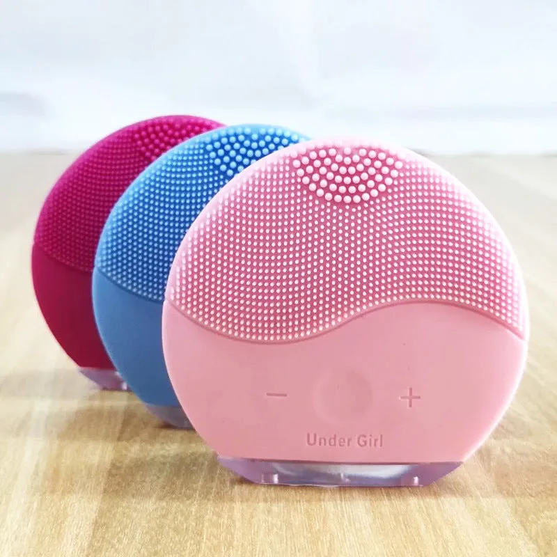 Electric Silicone Face Cleansing Brush Sonic Vibration Massage USB Rechargeable Smart Ultrasonic Face Cleaner blue