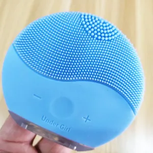 Electric Silicone Face Cleansing Brush Sonic Vibration Massage USB Rechargeable Smart Ultrasonic Face Cleaner blue