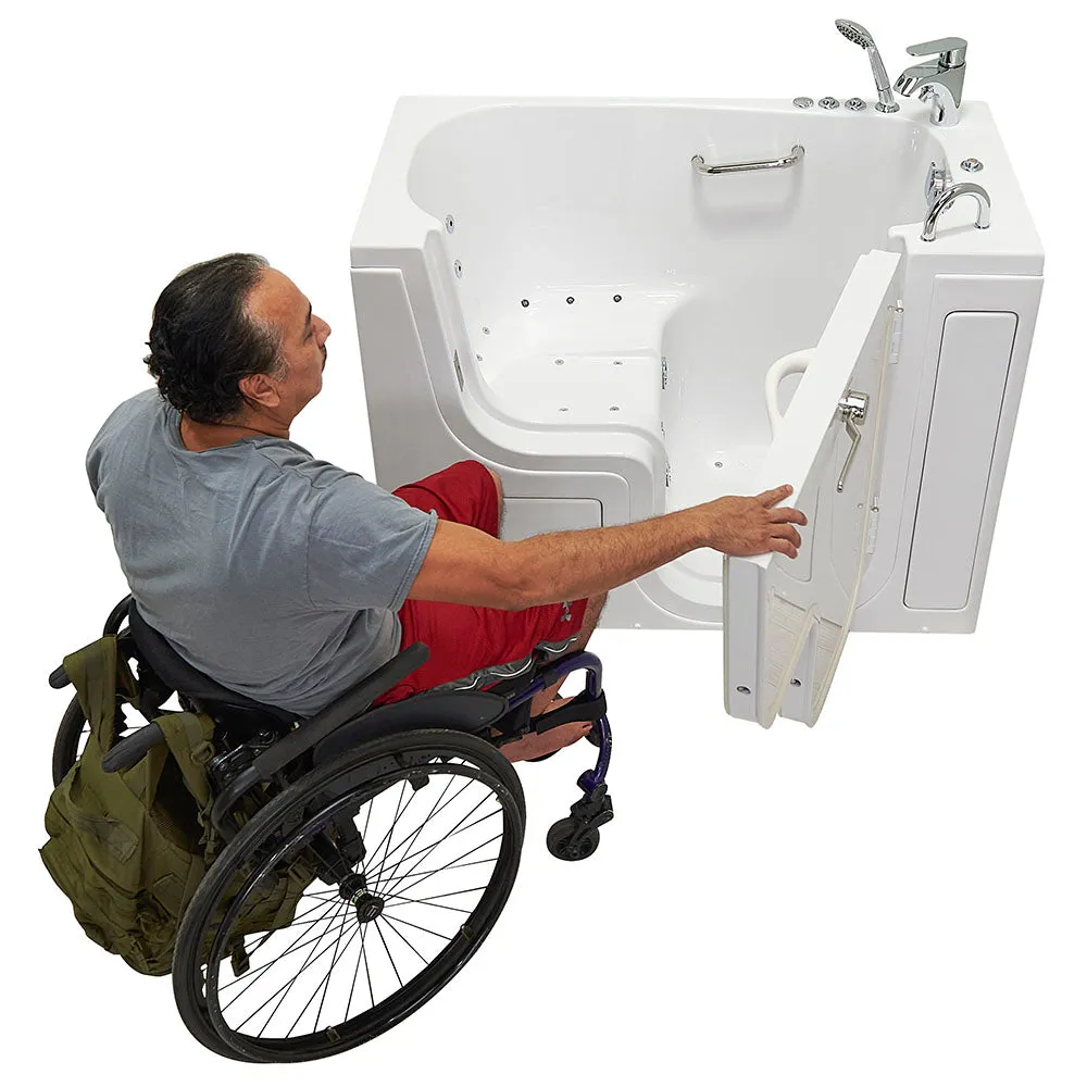 Ella Wheelchair Transfer 30"x52" Acrylic Air and Hydro Massage Walk-In Bathtub with Right Outward Swing Door, 2 Piece Fast Fill Faucet, 2" Dual Drain