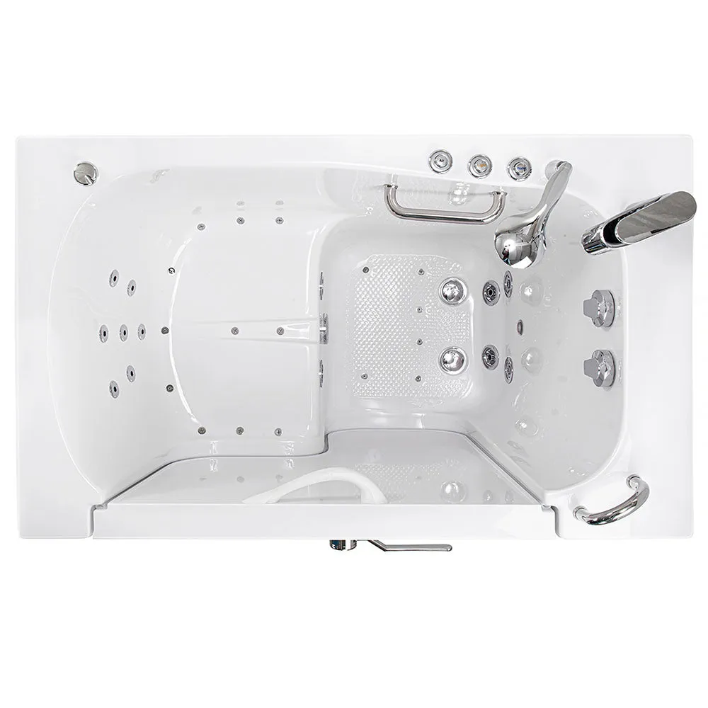 Ella Wheelchair Transfer 30"x52" Acrylic Air and Hydro Massage Walk-In Bathtub with Right Outward Swing Door, 2 Piece Fast Fill Faucet, 2" Dual Drain