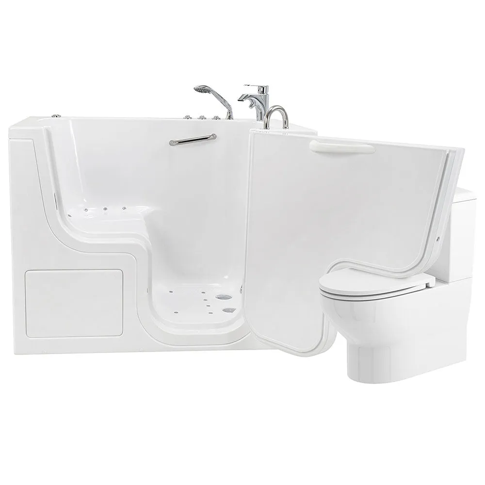 Ella Wheelchair Transfer 30"x52" Acrylic Air and Hydro Massage Walk-In Bathtub with Right Outward Swing Door, 2 Piece Fast Fill Faucet, 2" Dual Drain