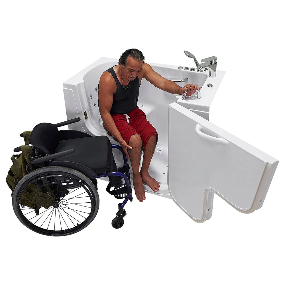 Ella Wheelchair Transfer 30"x52" Acrylic Air and Hydro Massage Walk-In Bathtub with Right Outward Swing Door, 2 Piece Fast Fill Faucet, 2" Dual Drain