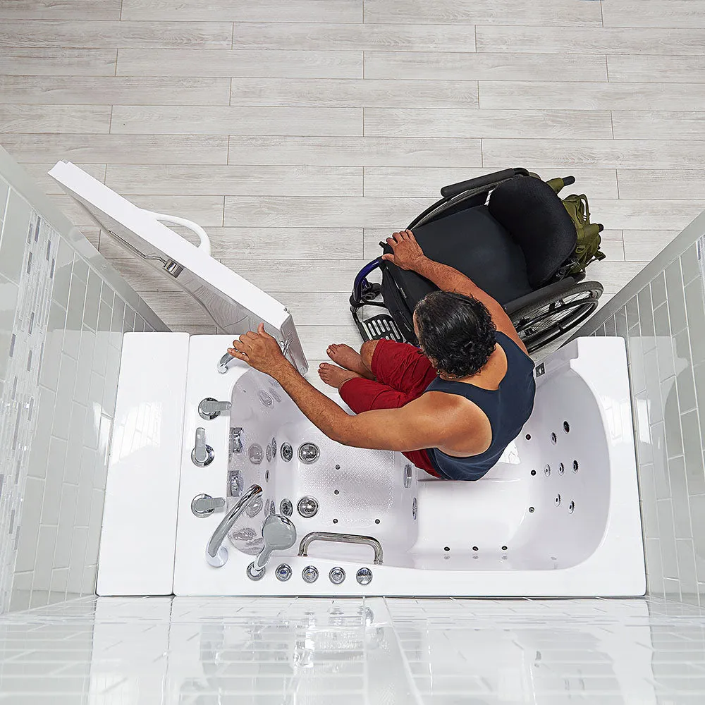 Ella Wheelchair Transfer 30"x52" Acrylic Air and Hydro Massage Walk-In Bathtub with Right Outward Swing Door, 2 Piece Fast Fill Faucet, 2" Dual Drain