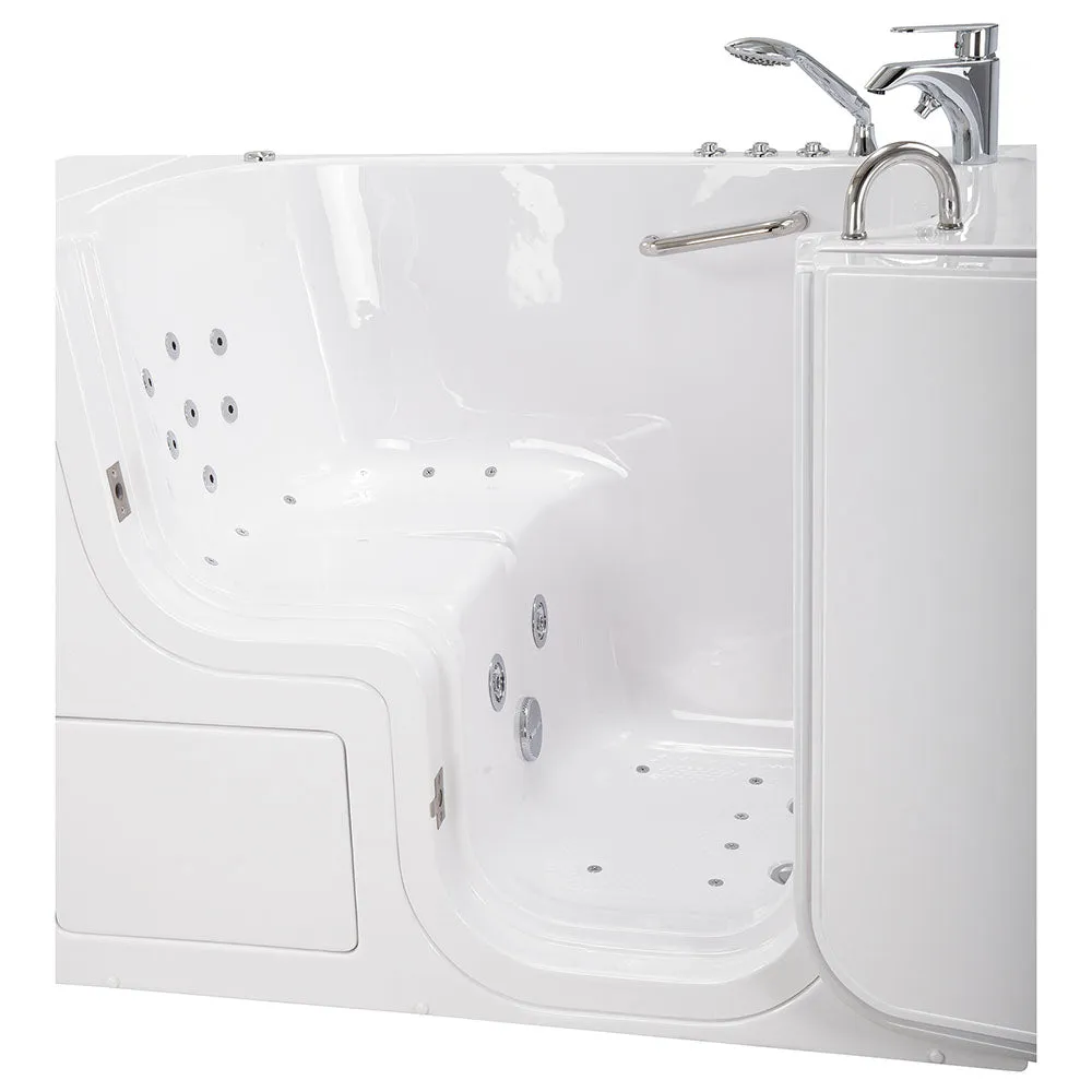 Ella Wheelchair Transfer 30"x52" Acrylic Air and Hydro Massage Walk-In Bathtub with Right Outward Swing Door, 2 Piece Fast Fill Faucet, 2" Dual Drain