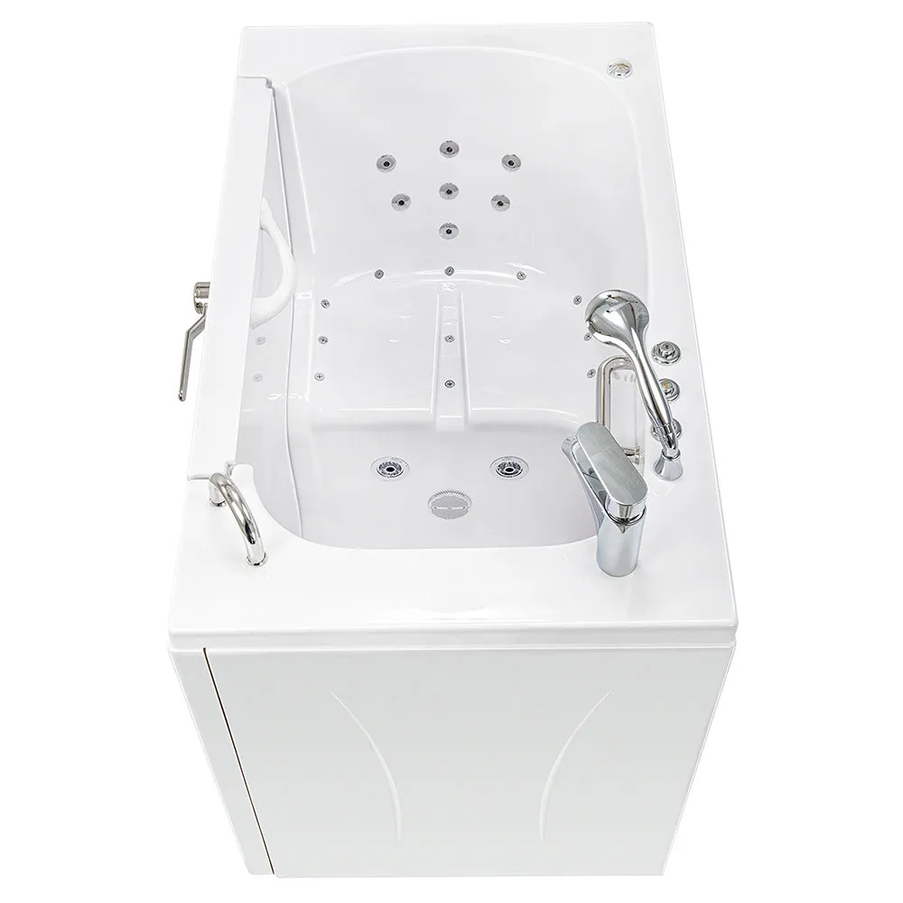 Ella Wheelchair Transfer 30"x52" Acrylic Air and Hydro Massage Walk-In Bathtub with Right Outward Swing Door, 2 Piece Fast Fill Faucet, 2" Dual Drain