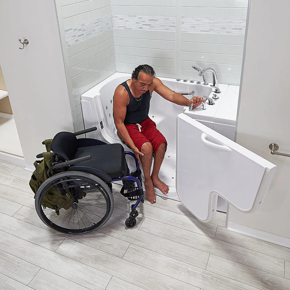 Ella Wheelchair Transfer 30"x52" Acrylic Air and Hydro Massage Walk-In Bathtub with Right Outward Swing Door, 2 Piece Fast Fill Faucet, 2" Dual Drain
