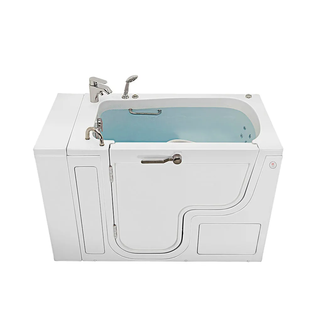 Ella Wheelchair Transfer 30"x52" Acrylic Hydro Massage Walk-In Bathtub with Left Outward Swing Door, Heated Seat, 2 Piece Fast Fill Faucet, 2" Dual Drain