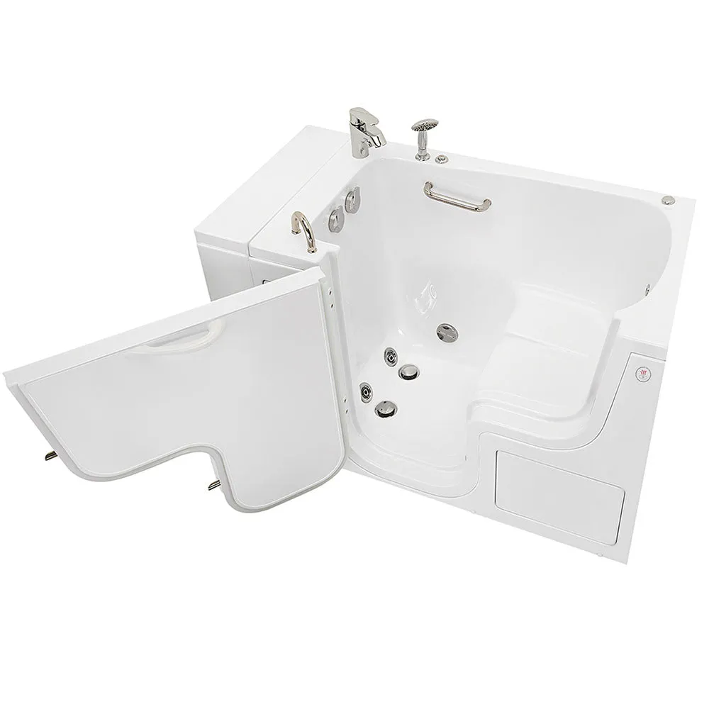 Ella Wheelchair Transfer 30"x52" Acrylic Hydro Massage Walk-In Bathtub with Left Outward Swing Door, Heated Seat, 2 Piece Fast Fill Faucet, 2" Dual Drain