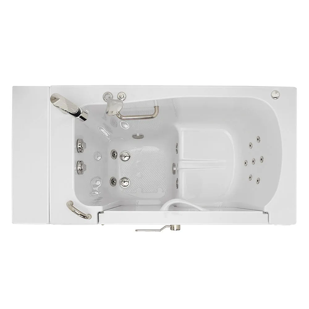 Ella Wheelchair Transfer 30"x52" Acrylic Hydro Massage Walk-In Bathtub with Left Outward Swing Door, Heated Seat, 2 Piece Fast Fill Faucet, 2" Dual Drain