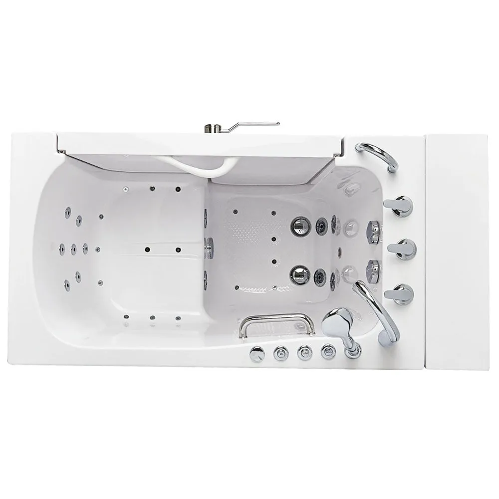 Ella Wheelchair Transfer 32"x52" Acrylic Air and Hydro Massage Walk-In Bathtub with Left Outward Swing Door, 5 Piece Fast Fill Faucet, 2" Dual Drain