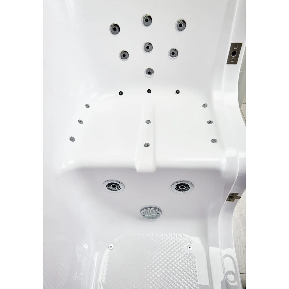 Ella Wheelchair Transfer 32"x52" Acrylic Air and Hydro Massage Walk-In Bathtub with Left Outward Swing Door, 5 Piece Fast Fill Faucet, 2" Dual Drain