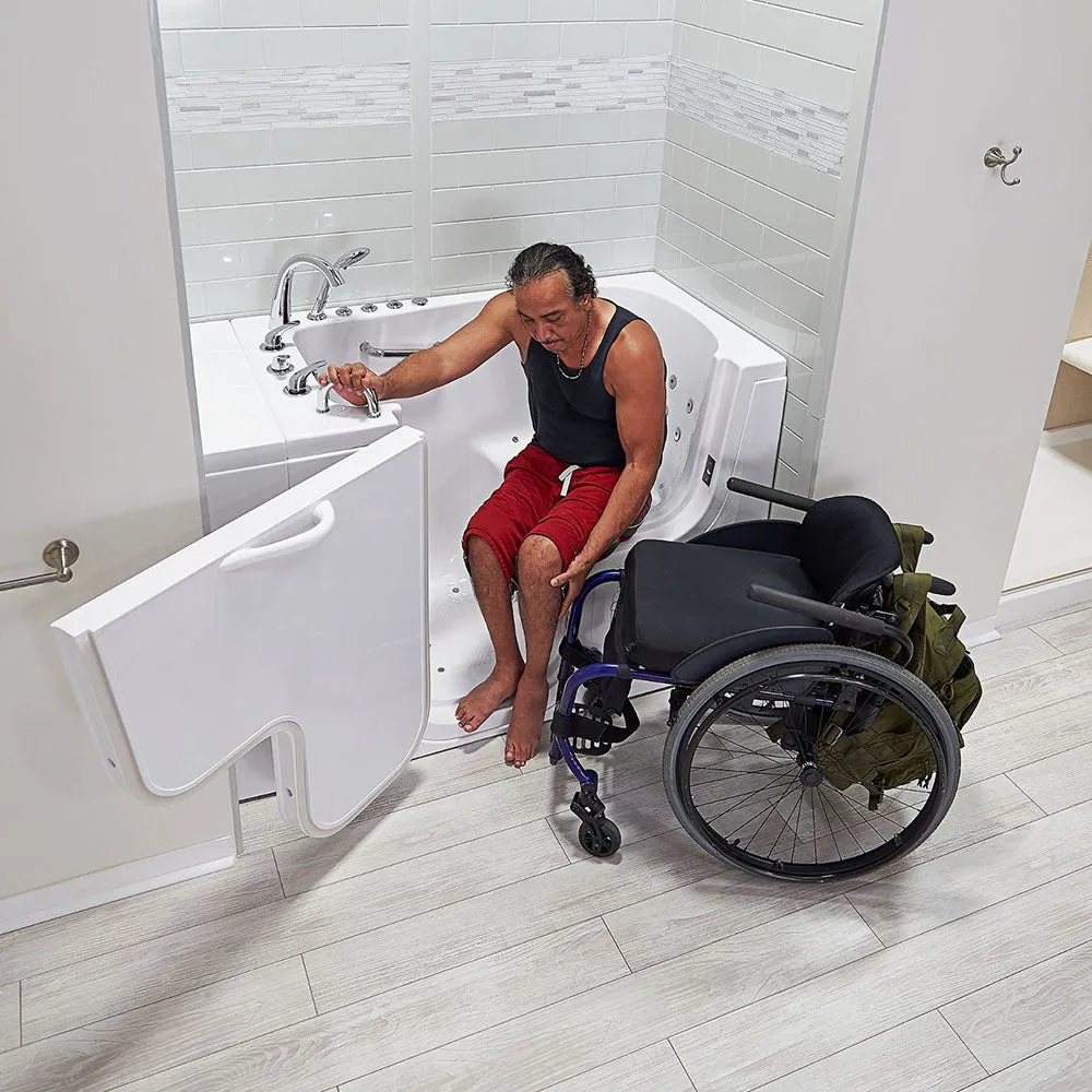 Ella Wheelchair Transfer 32"x52" Acrylic Air and Hydro Massage Walk-In Bathtub with Left Outward Swing Door, 5 Piece Fast Fill Faucet, 2" Dual Drain