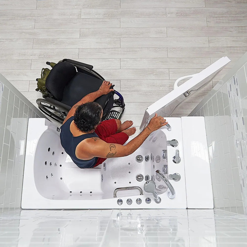 Ella Wheelchair Transfer 32"x52" Acrylic Air and Hydro Massage Walk-In Bathtub with Left Outward Swing Door, 5 Piece Fast Fill Faucet, 2" Dual Drain
