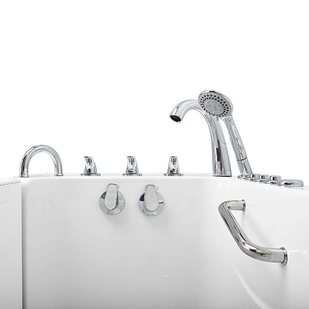 Ella Wheelchair Transfer 32"x52" Acrylic Air and Hydro Massage Walk-In Bathtub with Left Outward Swing Door, 5 Piece Fast Fill Faucet, 2" Dual Drain